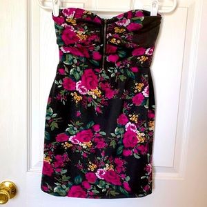 Nella Fantasia strapless floral minidress